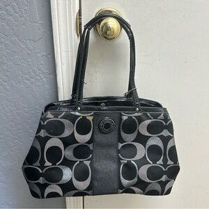 Coach Signature C Stripe Grey/Silver Carryall F20427 Shoulder Bag Purse